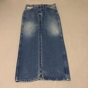 Wrangler Cowboy Cut Mens Straight Leg Blue Jeans 34x32 13MWZPW Distressed Denim